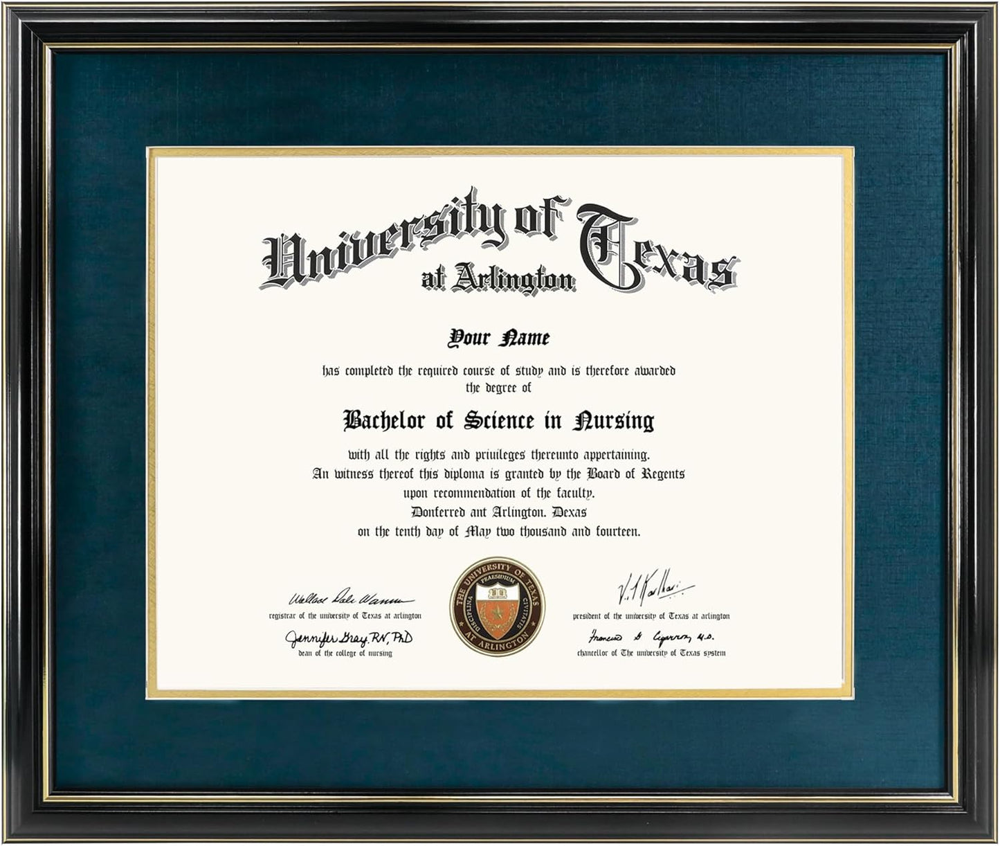 GraduationMall 11x14 Diploma Frame with Navy over Gold Mat