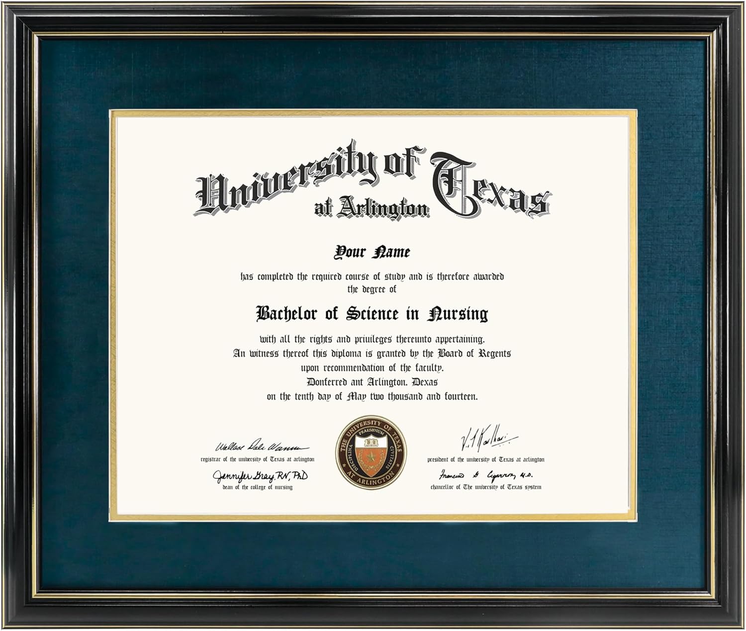 GraduationMall 11x14 Diploma Frame with Navy over Gold Mat