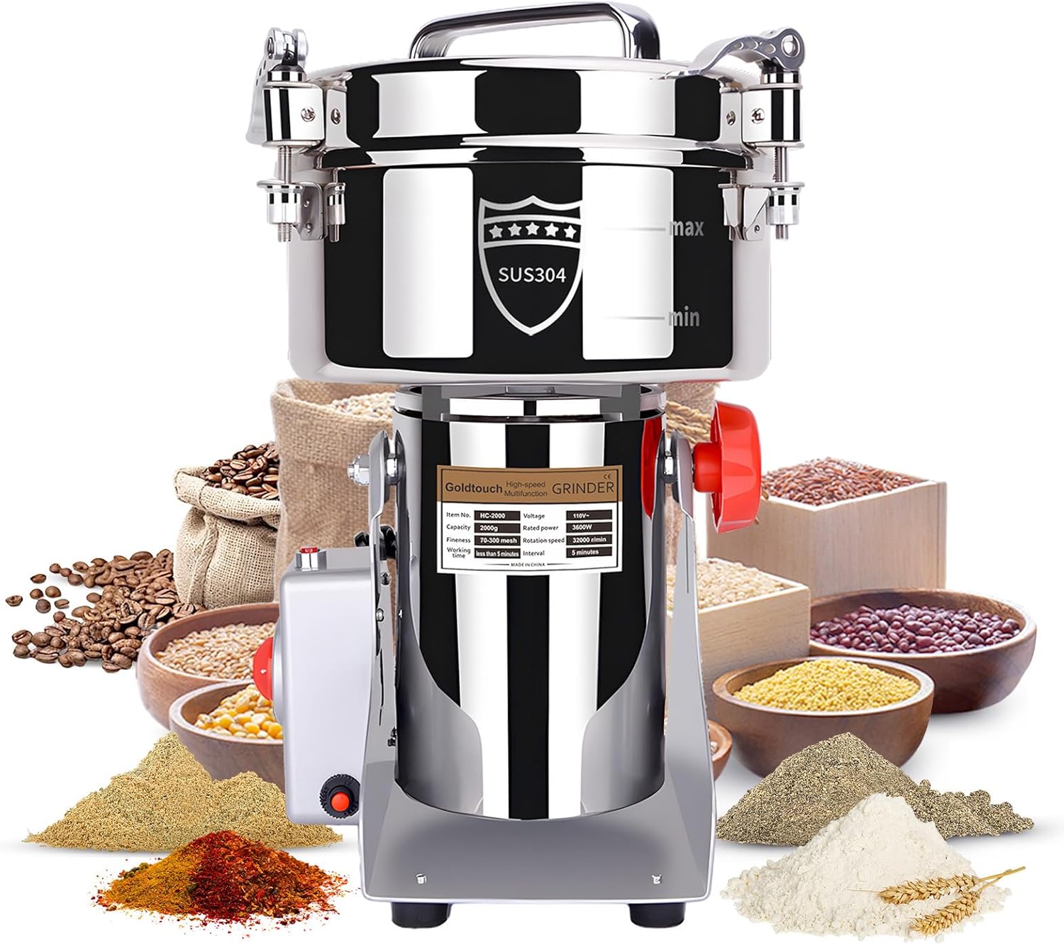 Goldtouch 2000g Grain Mill Grinder for High-Speed Grinding