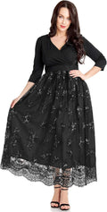 GRAPENT Women's Plus Sequin 3/4 Sleeves Evening Gown - Flattering Fit