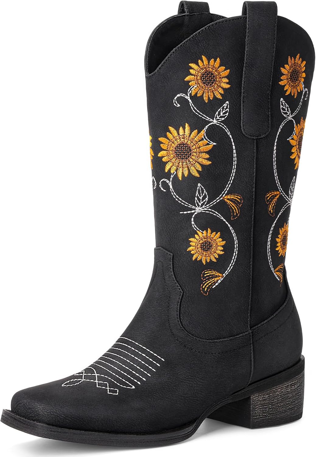 Western Sunflower Cowgirl Boots for Women with Floral Embroidery