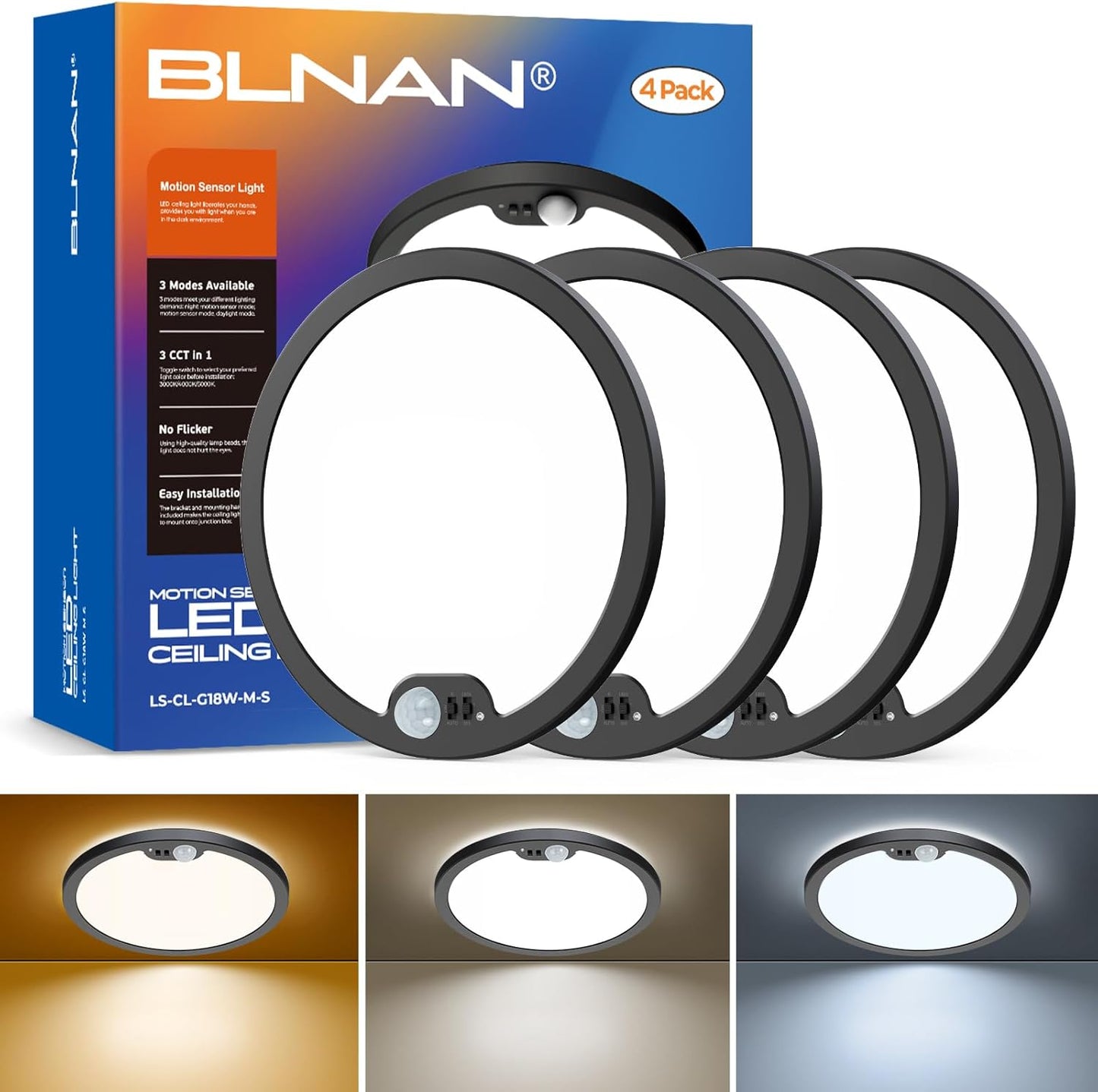 BLNAN Motion Sensor Ceiling Light: 8.7 Inch LED Fixture Pack