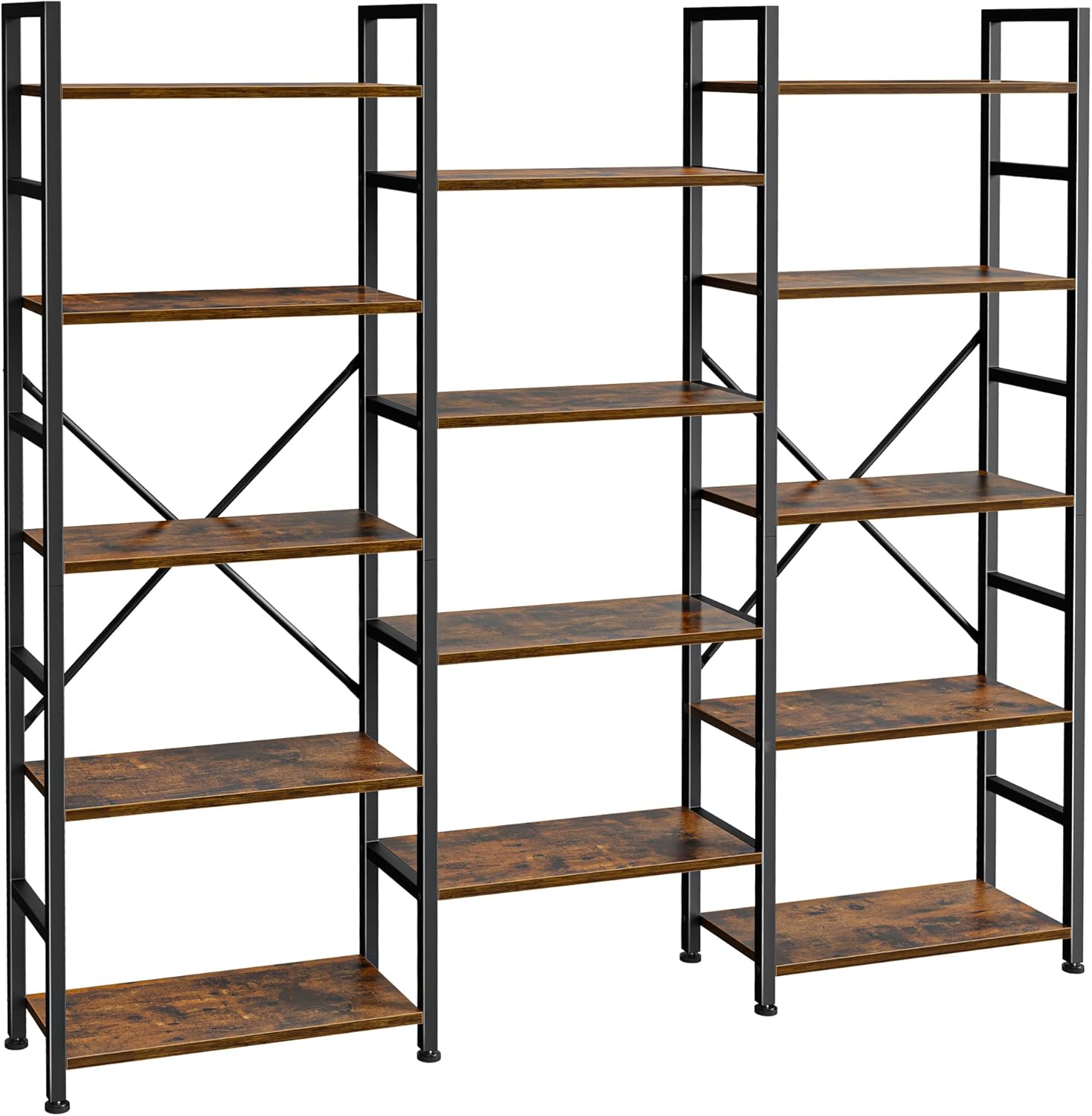 Triple 5 Tier Bookshelf with 14 Open Display Shelves for Home