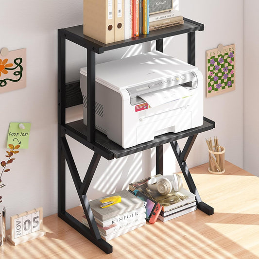 aboxoo Desktop Printer Stand with 3 Tier Wood Storage Shelves