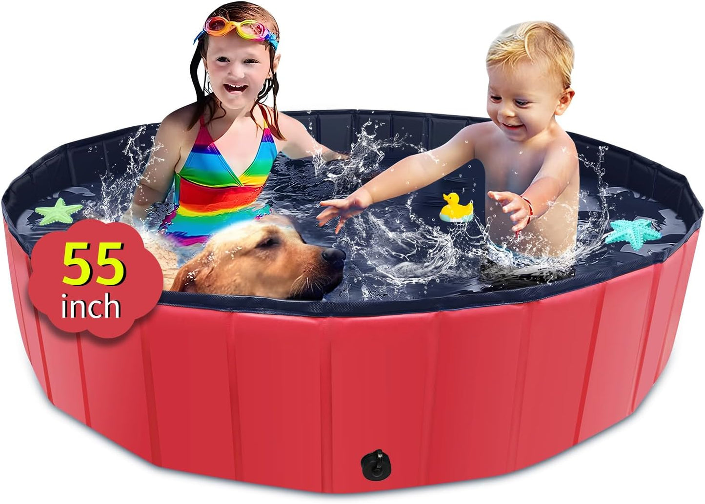 Foldable Dog Pool 55in x 12in Non-Slip Bath Tub for Pets