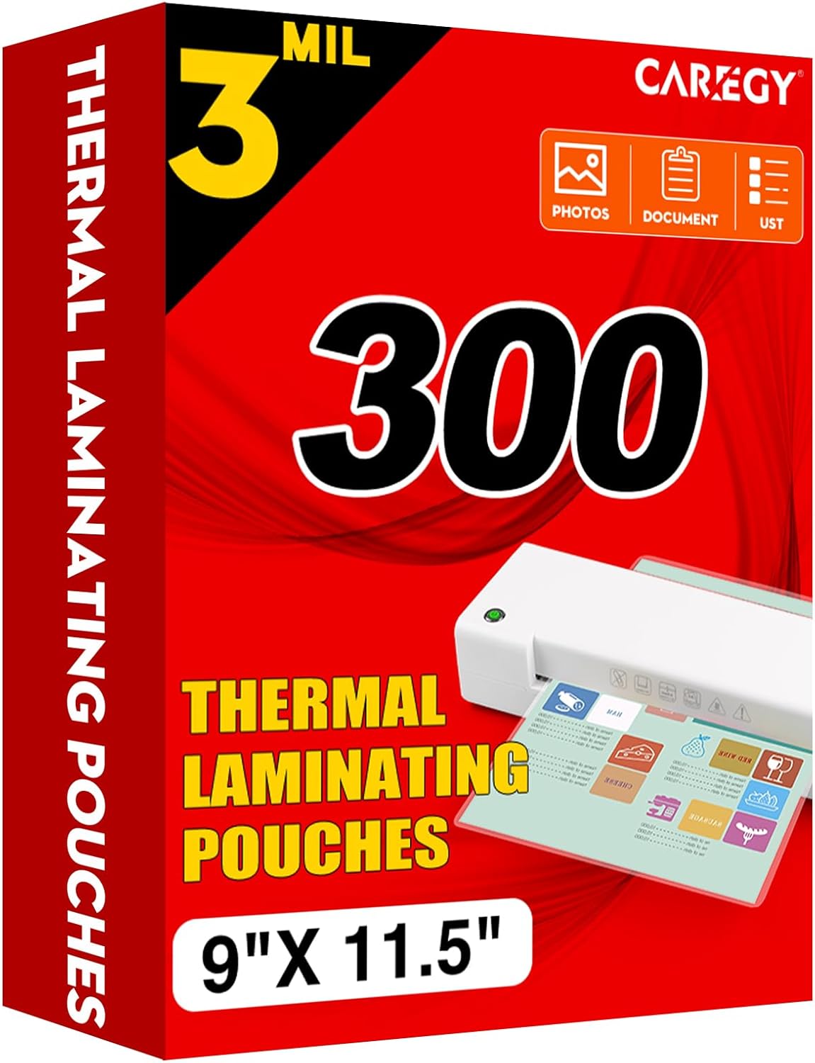 300 Pack 3 Mil Laminating Sheets CAREGY - Clear, 9x11.5 - Letter Size