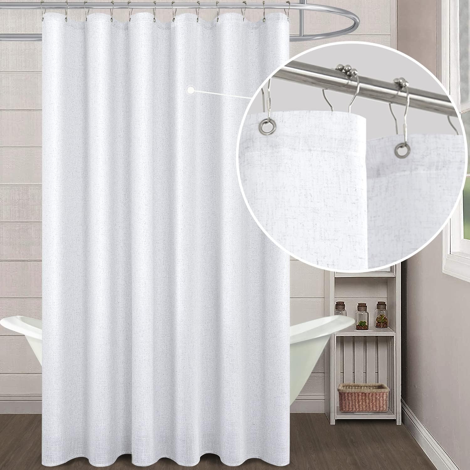 KOUFALL 84 Inch Boho White Farmhouse Shower Curtain