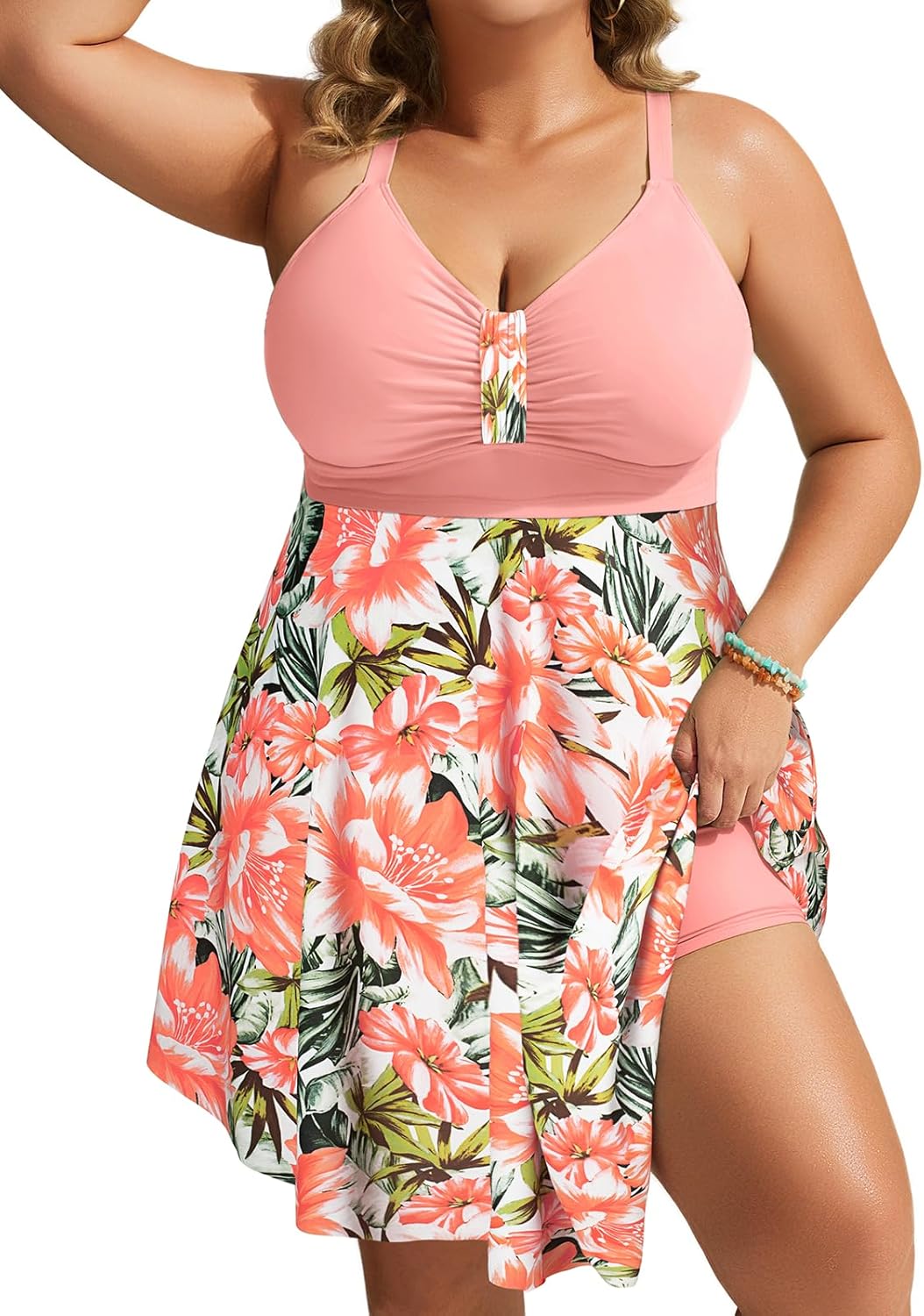 Hanna Nikole Plus Size Swim Dress for Tummy Control and Comfort