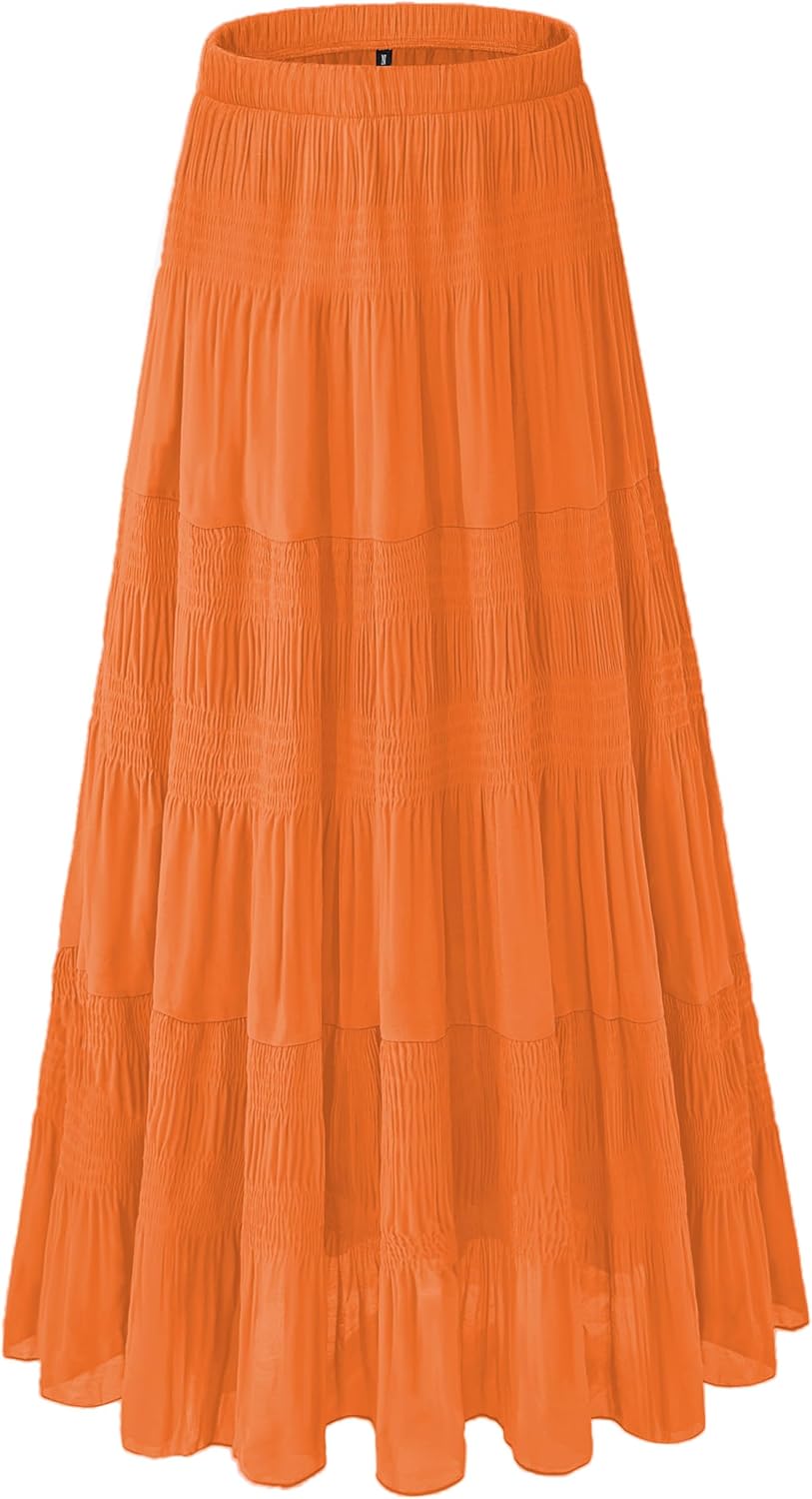 Women's Chiffon White Flowy Maxi Skirt for Boho Fall Style