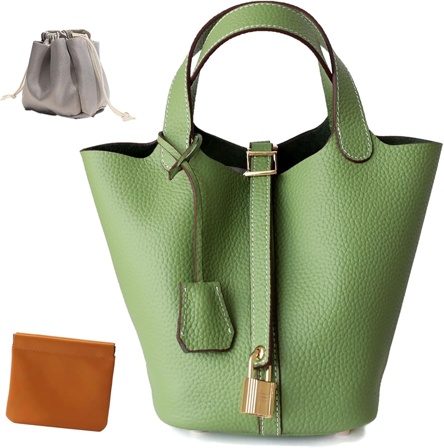 Genuine Leather Lock Design Bucket Bag for Fashionable Style