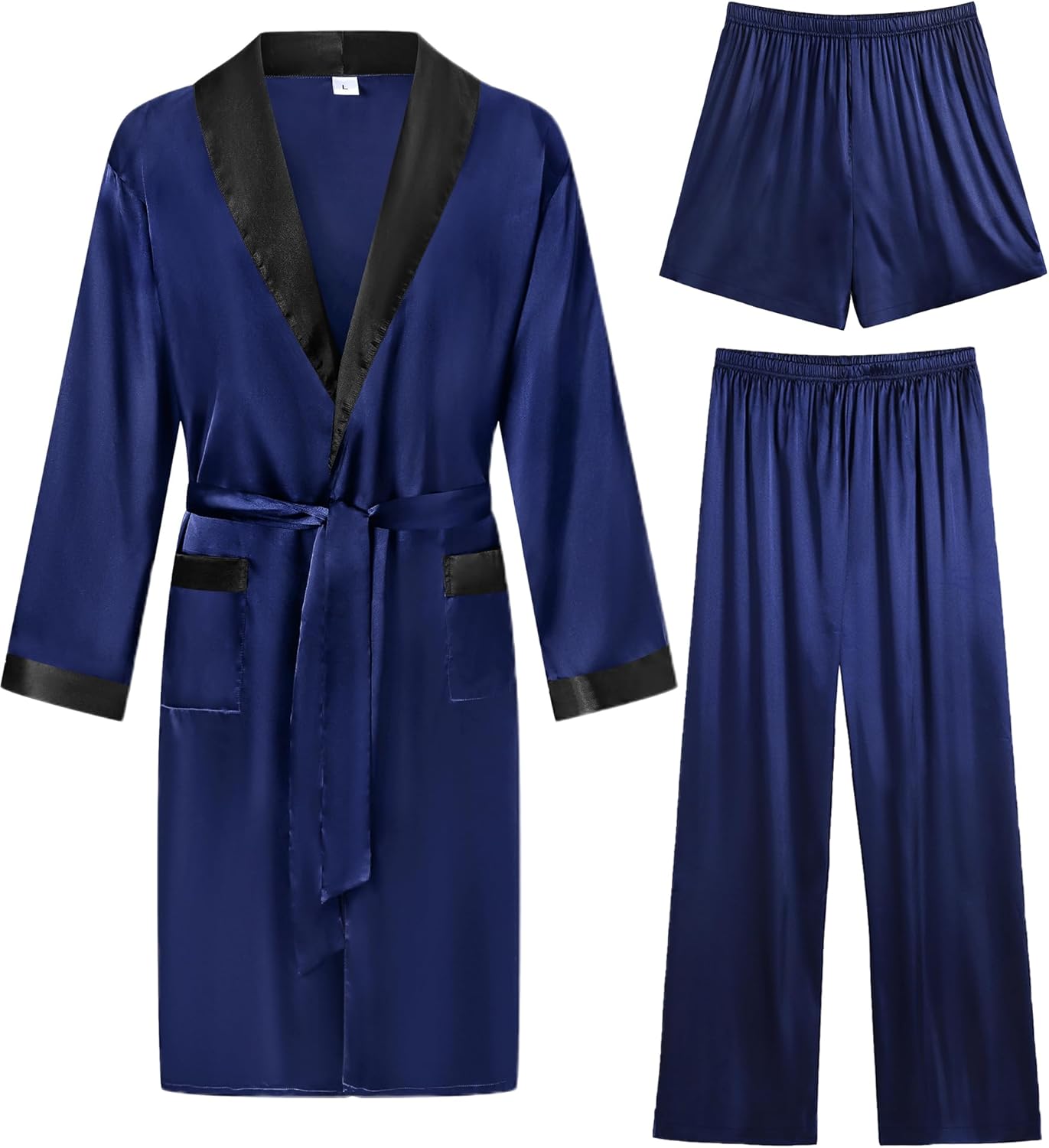 Luxurious Men's 3 Pcs Silk Satin Kimono Robe Set for Comfort