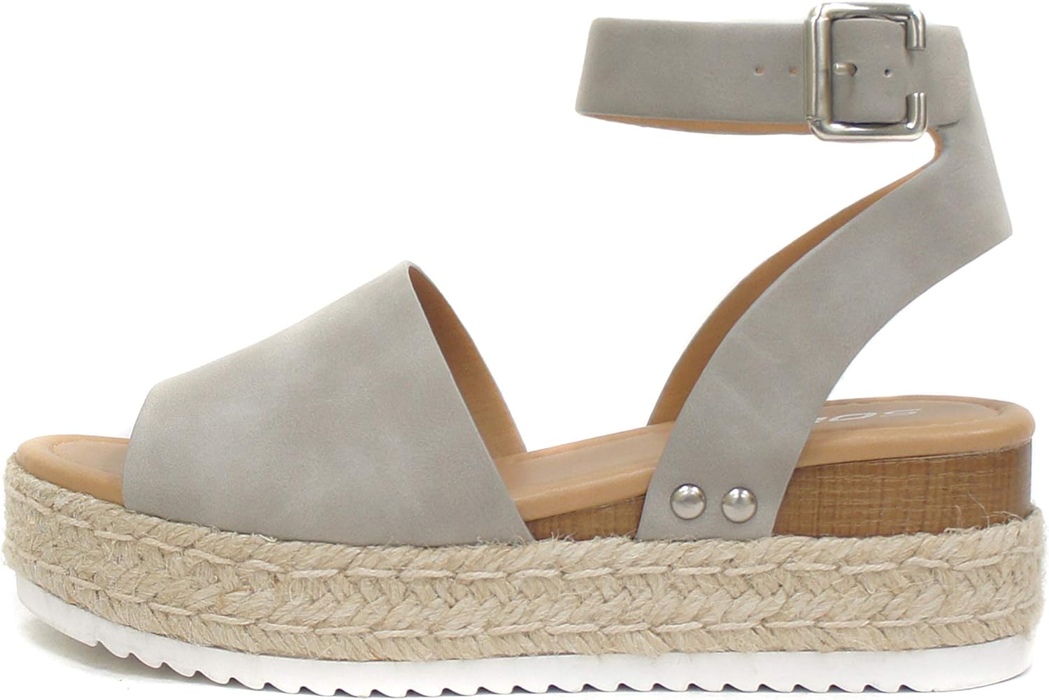 Soda Open Toe Buckle Ankle Strap Espadrilles Flatform Wedge Sandal