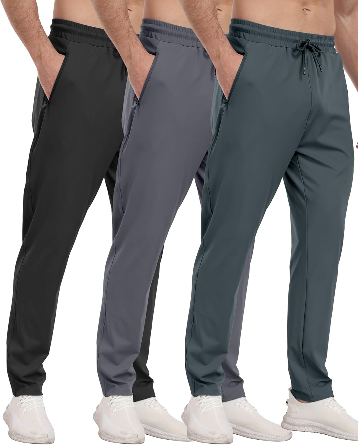 3 Pack Mens Athletic Sweatpants with Zipper Pockets for Gym