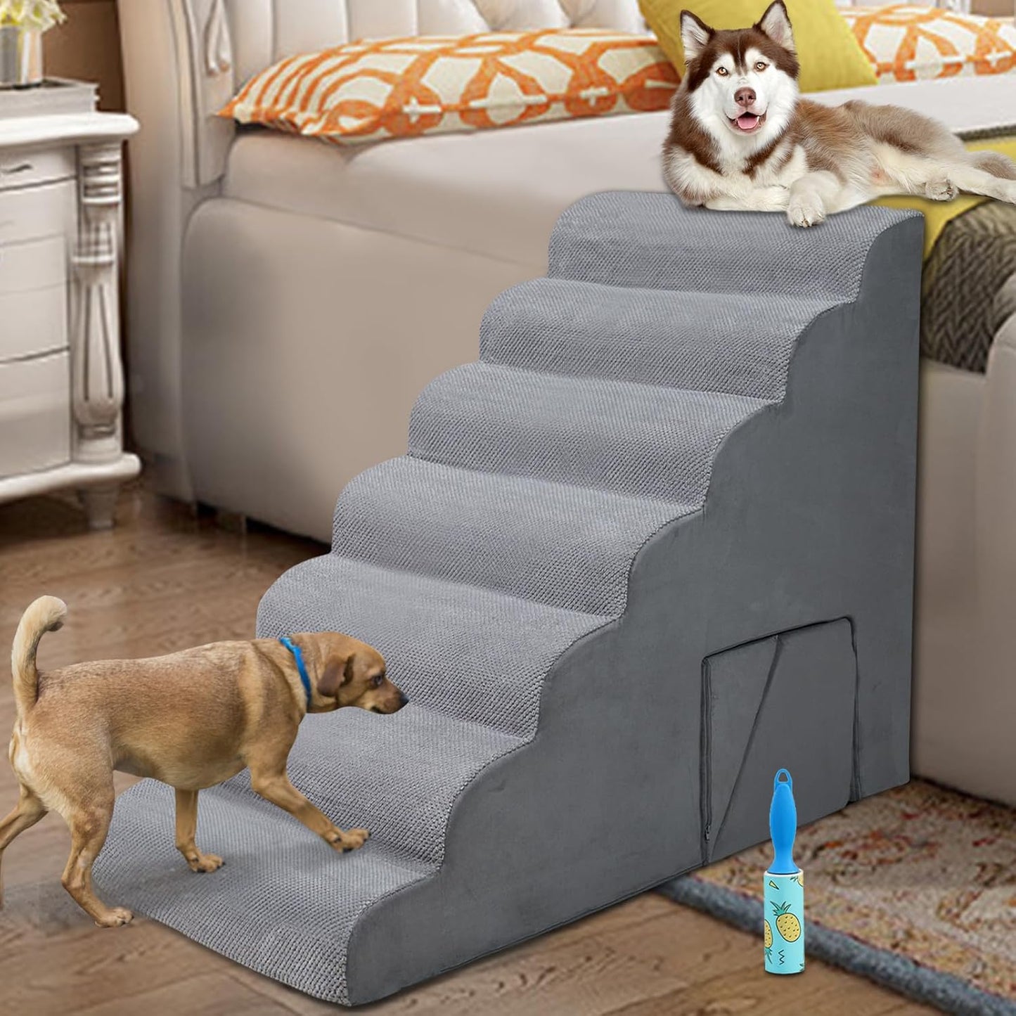 Dog Stairs for High Beds 30-36 in Tall, 7 Steps for Pets