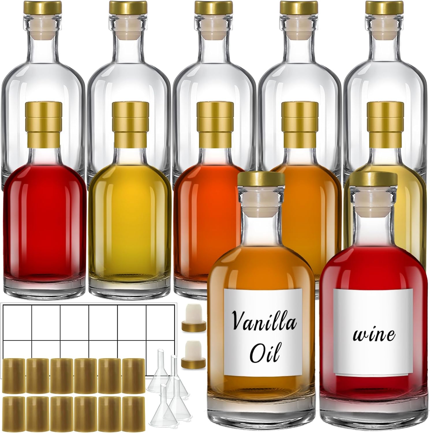 12 oz Clear Glass Bottles with Cork for Liquor & Crafts