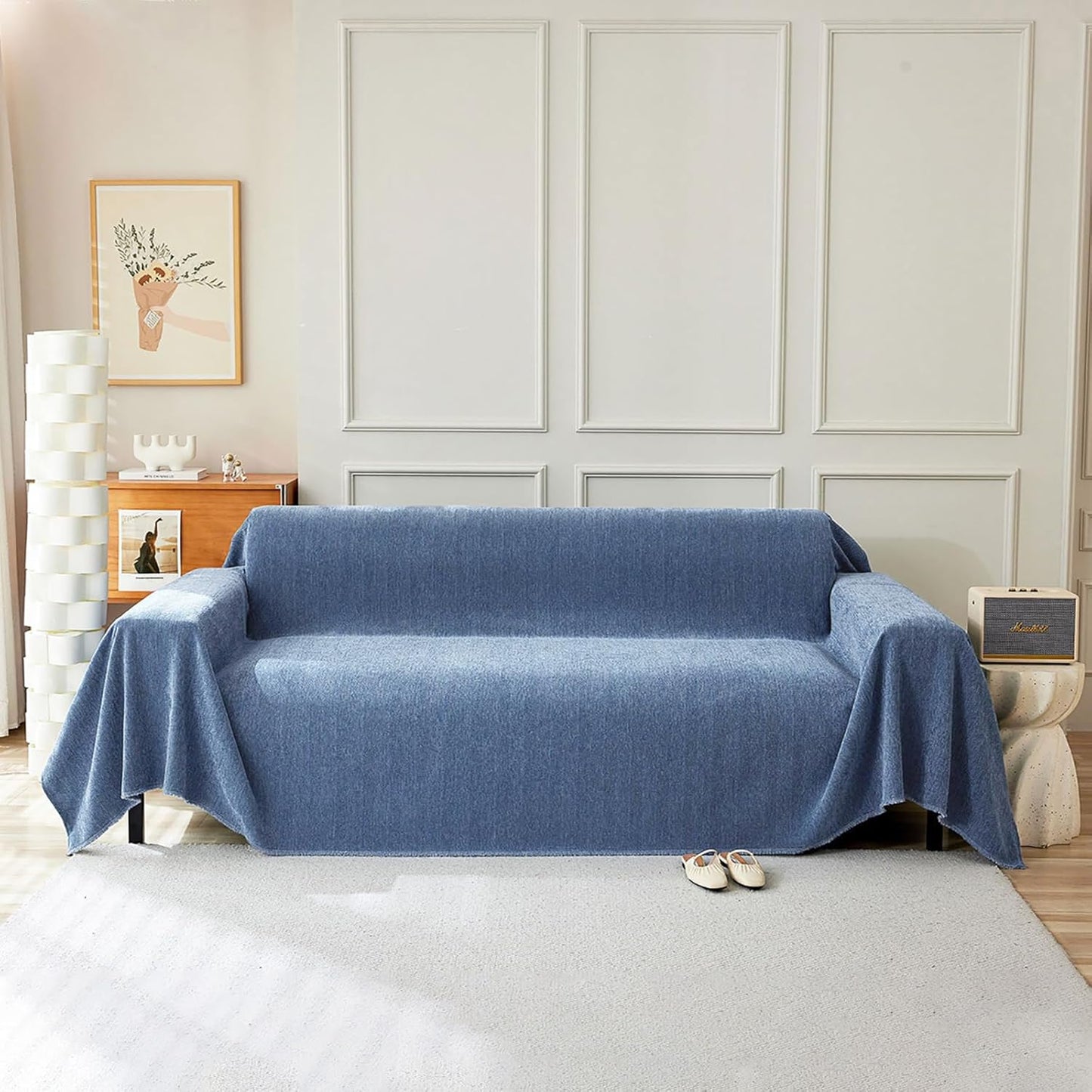Durable Blue Sofa Cover for Pets and Kids - Chenille Protector