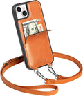 Crossbody Wallet Phone Case for iPhone 15 Plus Brown - Leather Card