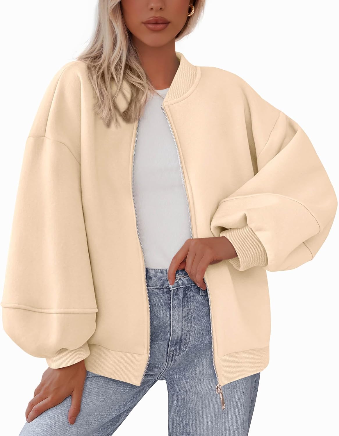 KIRUNDO Womens Oversized Zip Up Sweatshirt for Fall Fashion