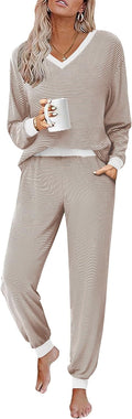 Women's Striped Pajama Set 2-Piece Long Sleeve Lounge Set - Soft