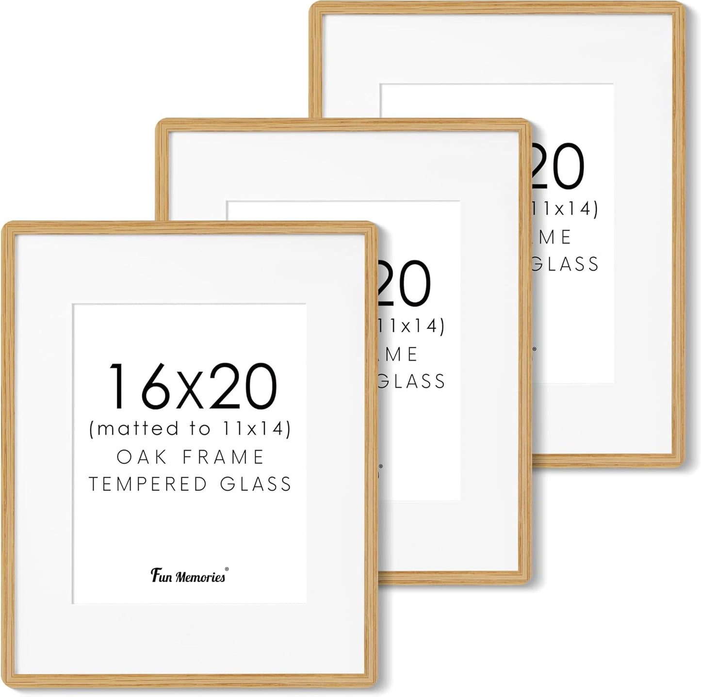 16x20 Picture Frame for Wall, Solid Oak Wood 3 Pack