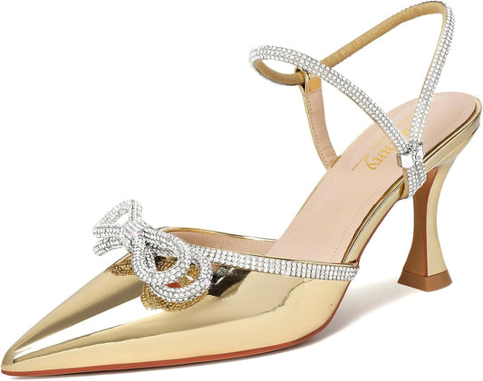 Susanny Women's Closed Toe Rhinestone Wedding Low Heel Pumps