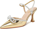 Susanny Closed Toe Rhinestone Gold Low Heel Slingback Pumps - Elegant