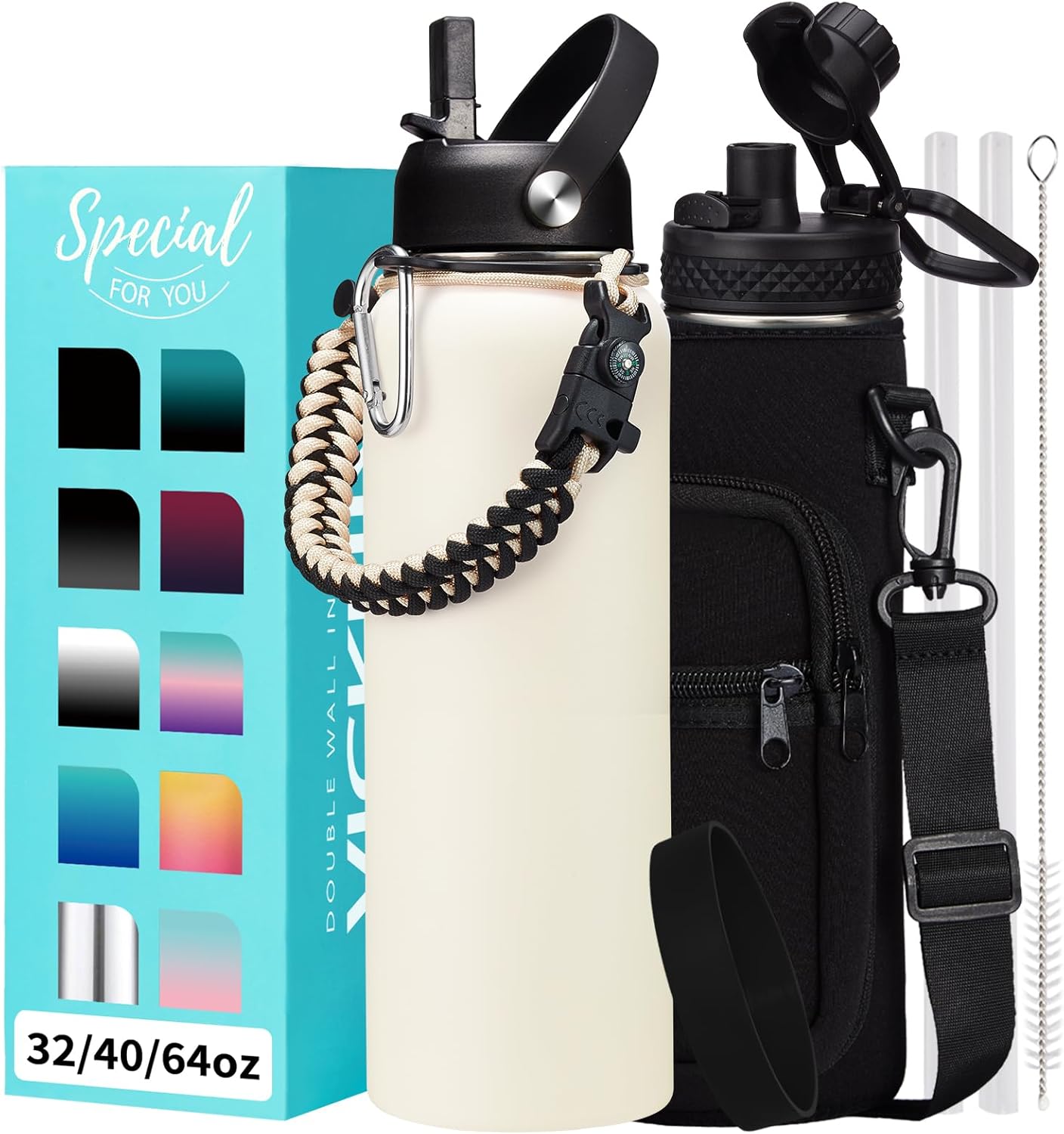 40oz Insulated Water Bottle with Straw - Perfect for Adventures
