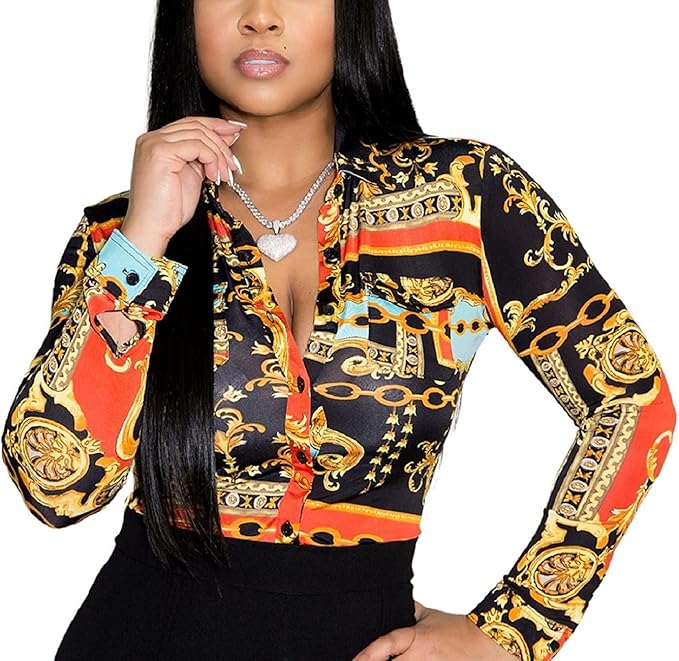 Colorful Long Sleeve Floral Print Blouses & Button-Down Shirts