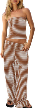 Panadila Womens Striped Two Piece Set - Comfortable Summer