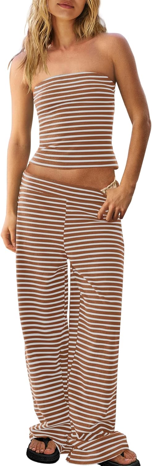 Panadila Womens Striped Two Piece Sets for Summer Beach Fun