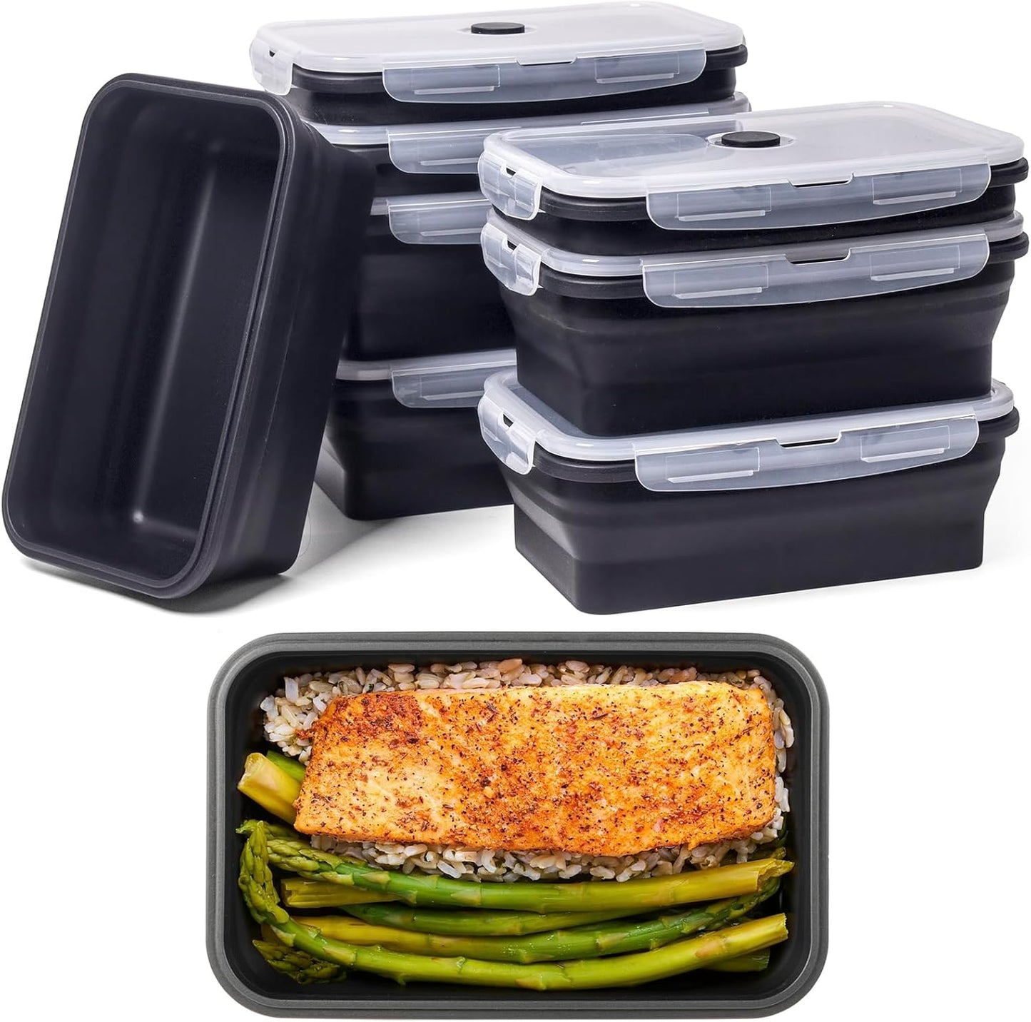 Collapsible Food Storage Containers - 8 Pack Silicone Meal Prep