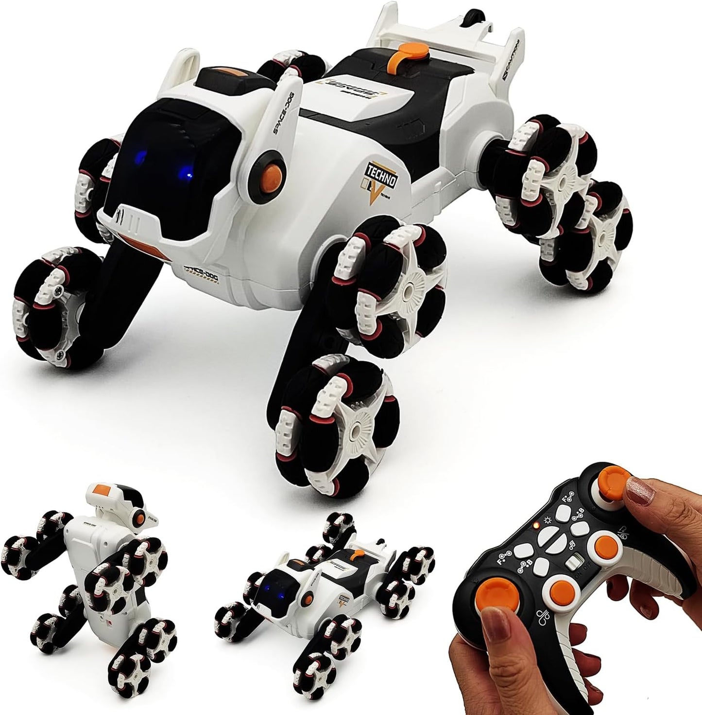 Yingmate RC Stunt Car Robot Dog: Mist Spray, Music & Light Functions | Kids 6-14 | White