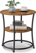 2-Tier Round Side Table in Rustic Brown and Ink Black - Compact
