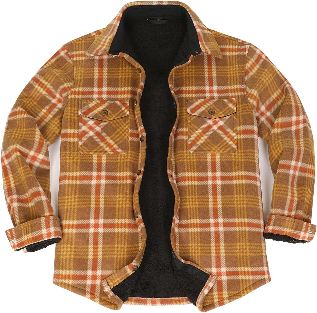 Men's Warm Sherpa Lined Fleece Plaid Flannel Shirt Jacket
