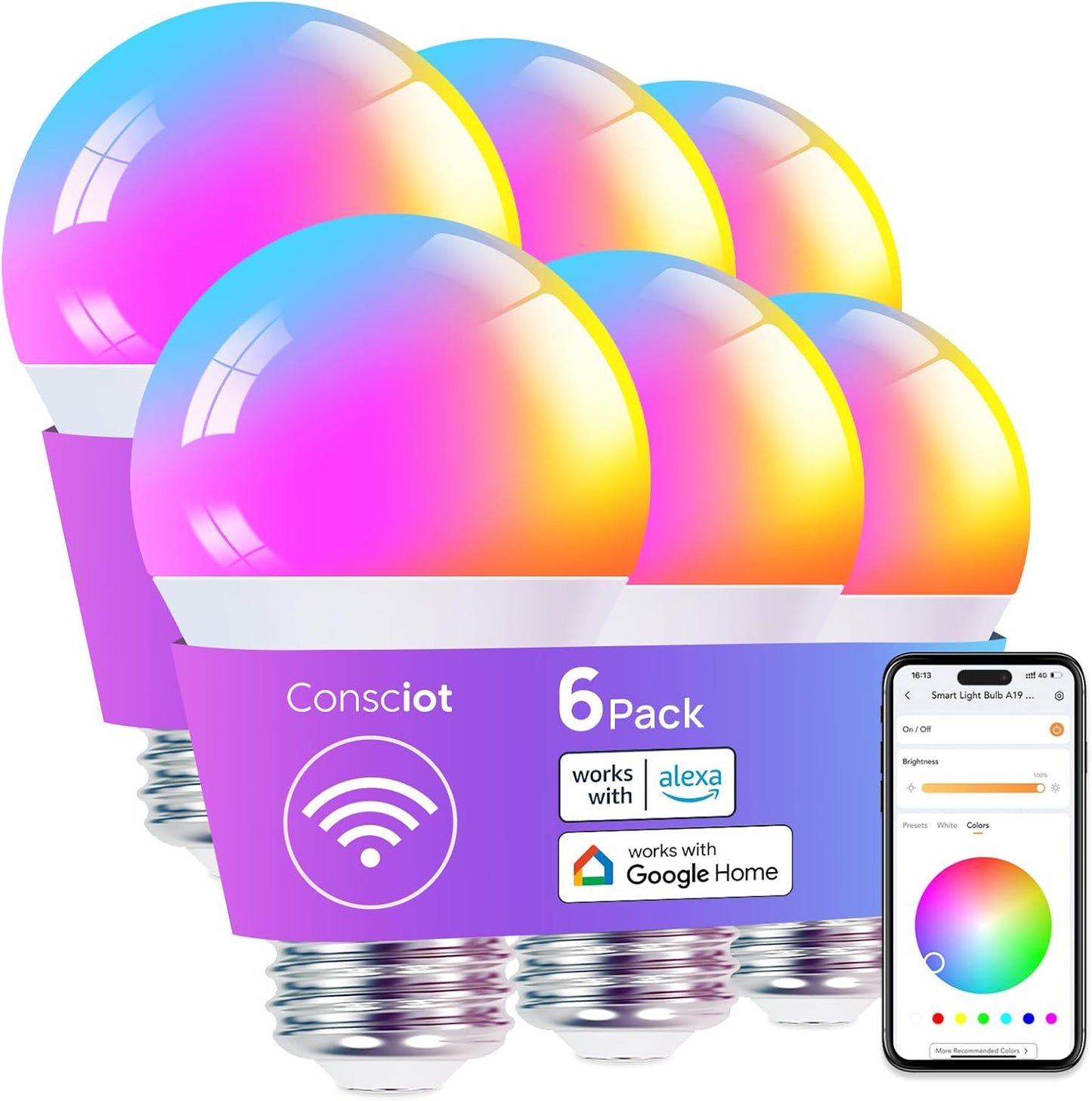Consciot Smart Light Bulbs for Alexa and Google Home Control