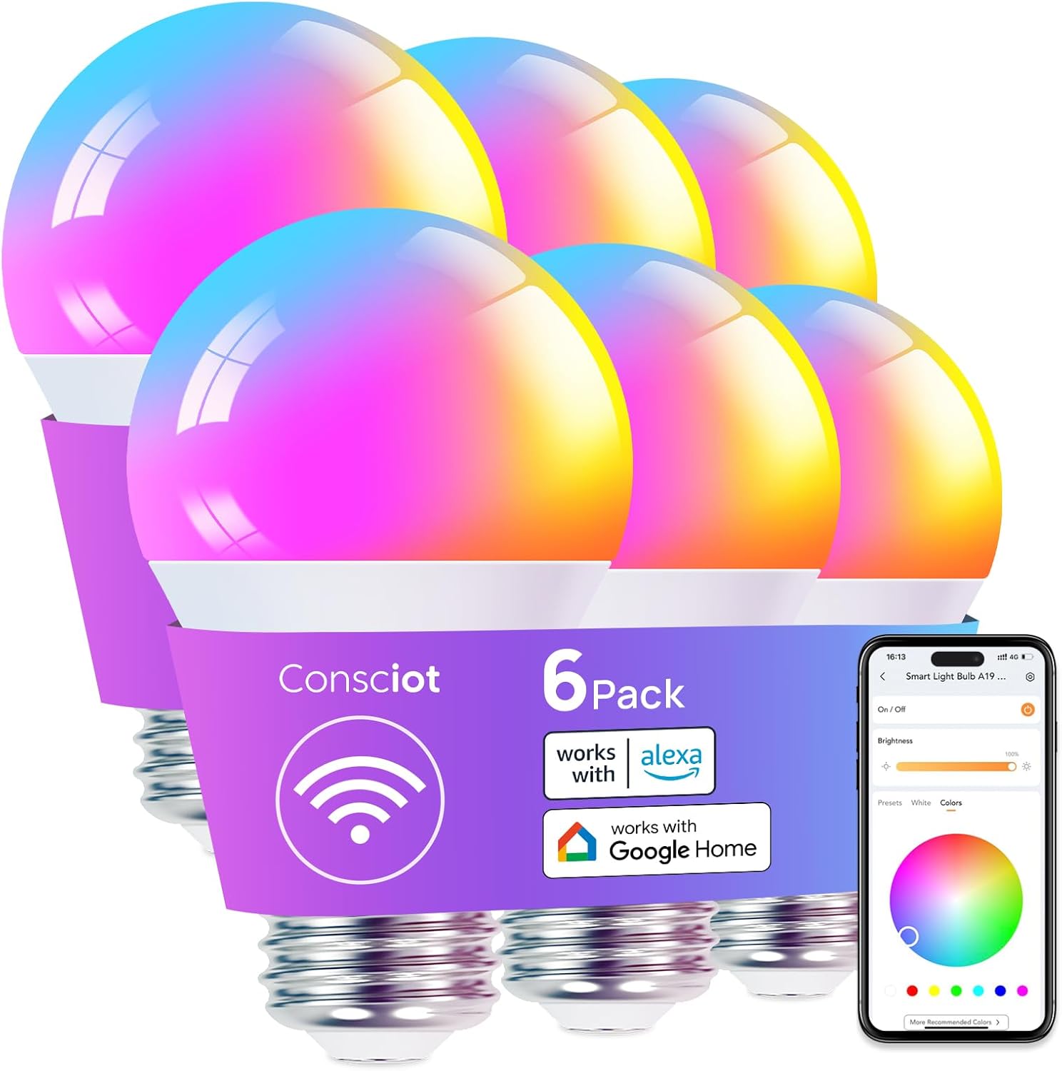 Consciot Smart Light Bulbs for Alexa and Google Home Control