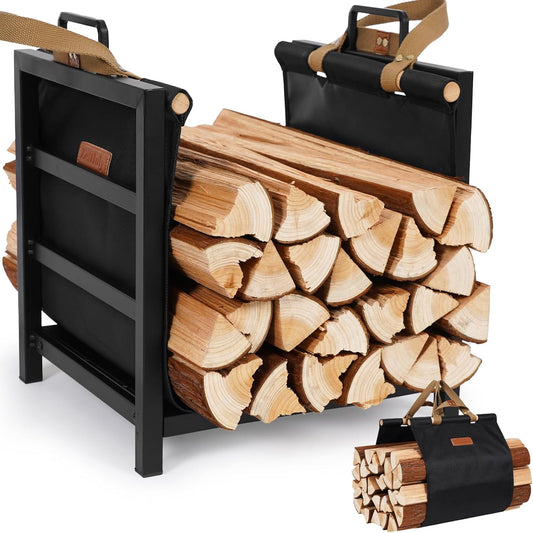 Firewood Rack Indoor Outdoor with Carrier for Easy Transport