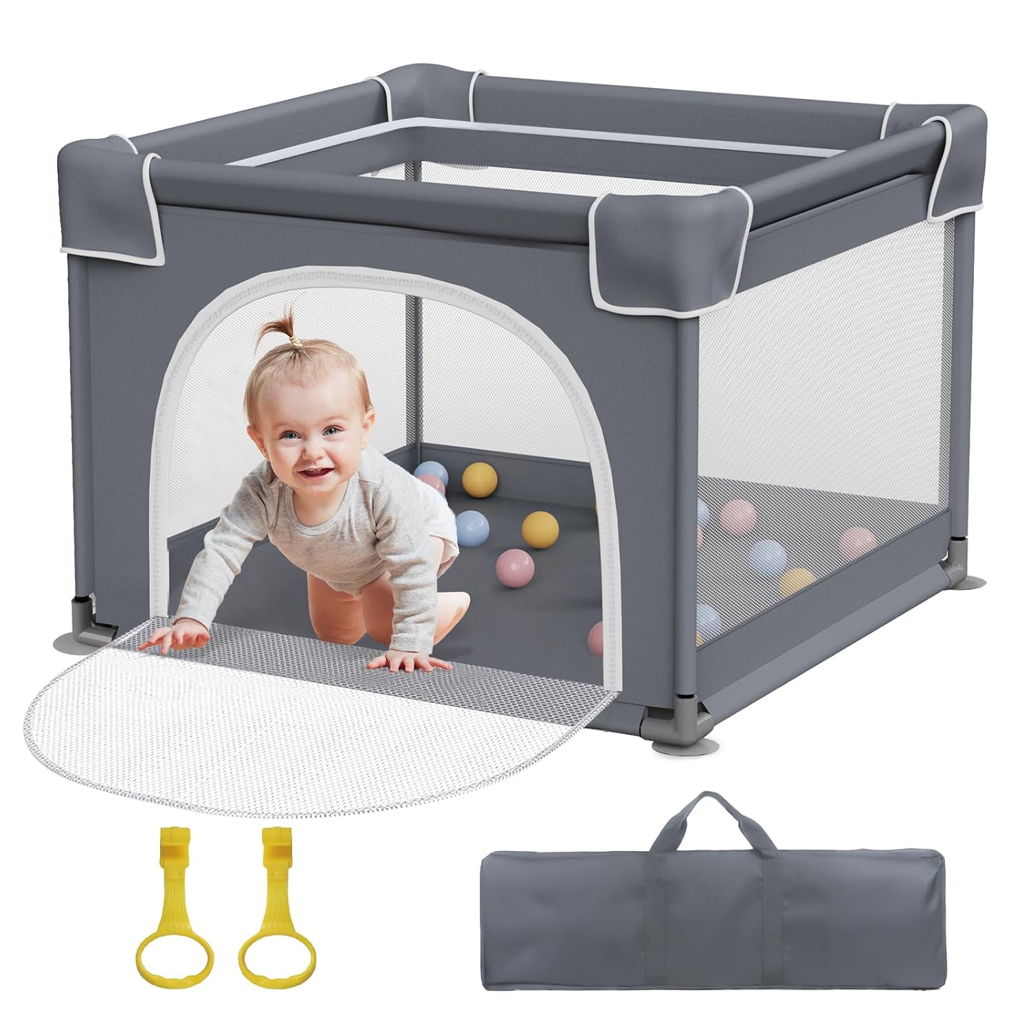Jixrolyn Mini Baby Playpen: Soft Mesh, Anti-Slip Base