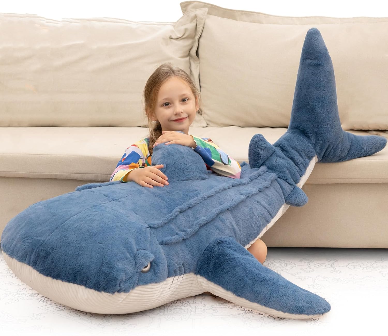 Giant Whale Shark Stuffed Animal - 51in Plush Toy for Kids