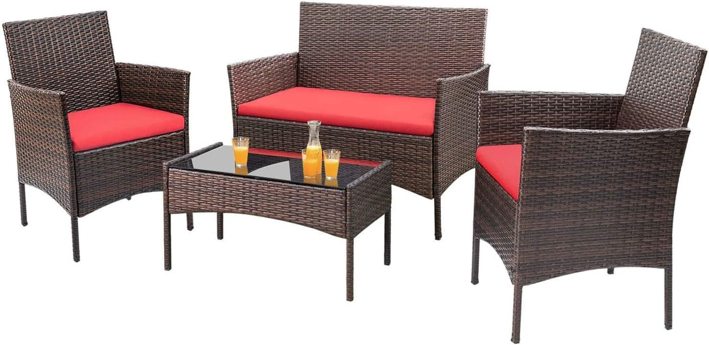 Homall 4 Pieces Patio Rattan Chair Wicker Set for Outdoor Use