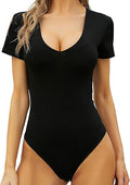 MANGDIUP V Neck Long Sleeve Bodysuit Tops - Stretchy Everyday