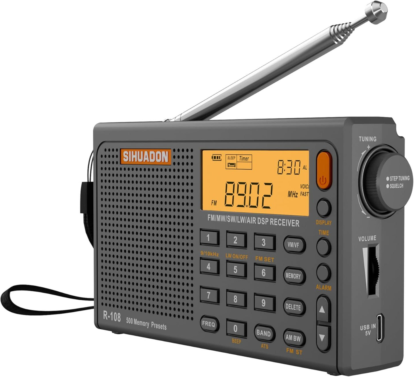 SIHUADON R108 Shortwave Radio with Alarm Clock and Sleep Timer