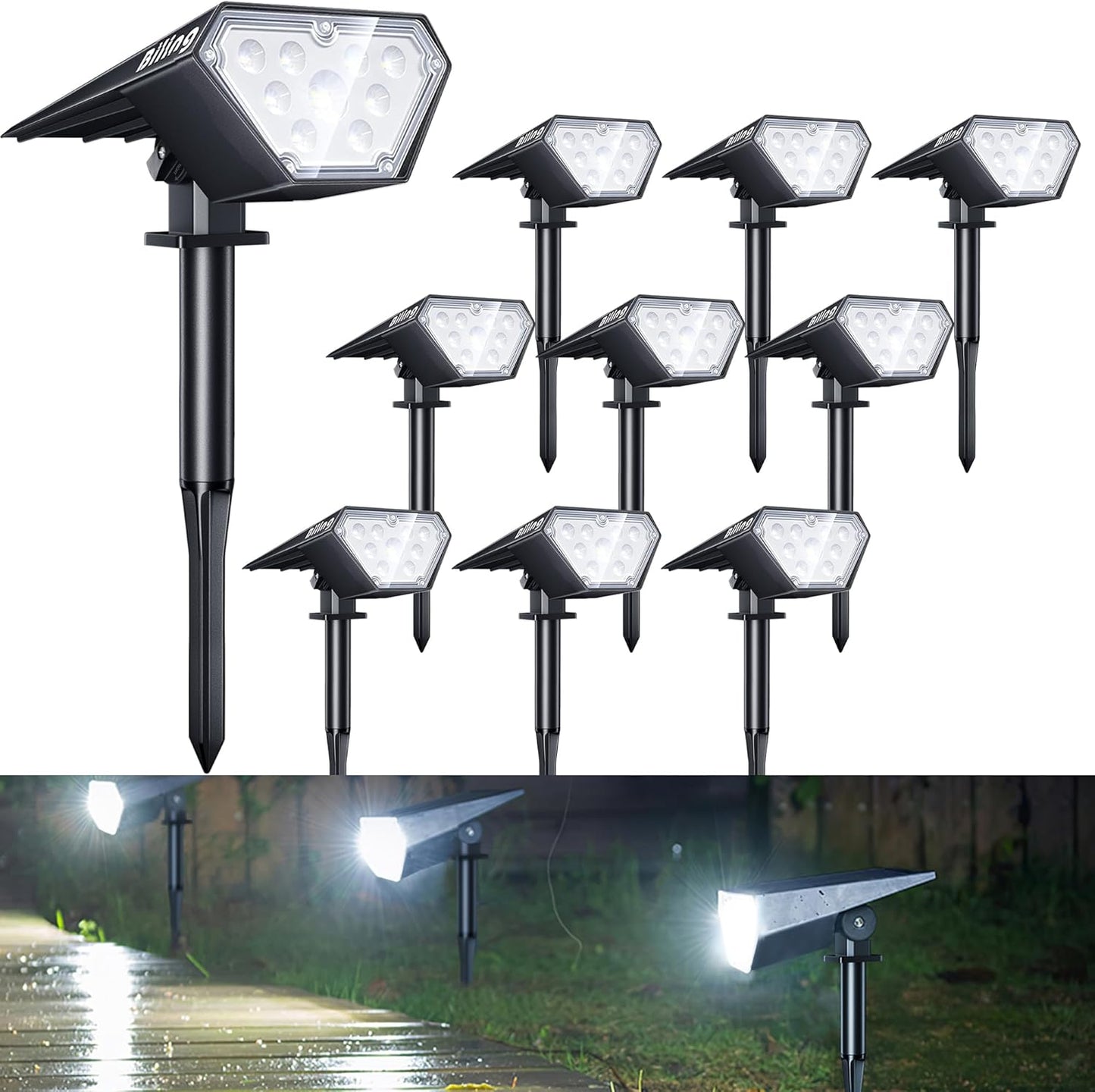 Biling Solar Spot Lights - Bright 12 LED Outdoor Landscape Lights