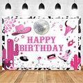 Disco Cowgirl Happy Birthday Backdrop Hot Pink 10x8 ft