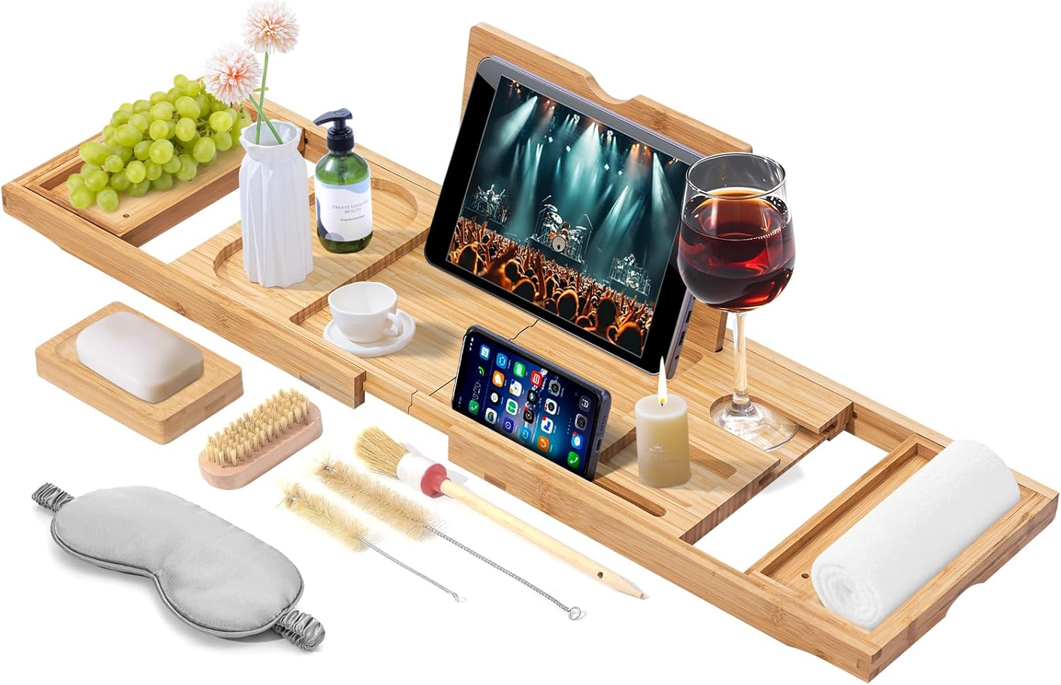 Bamboo Bath Tray - Expandable & Foldable, Home Spa Essential