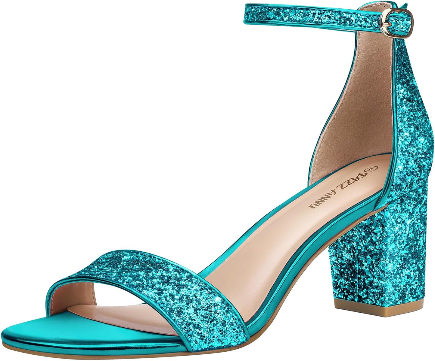 PIZZ ANNU Women's Open Toe Ankle Strap Chunky Heels Sandals