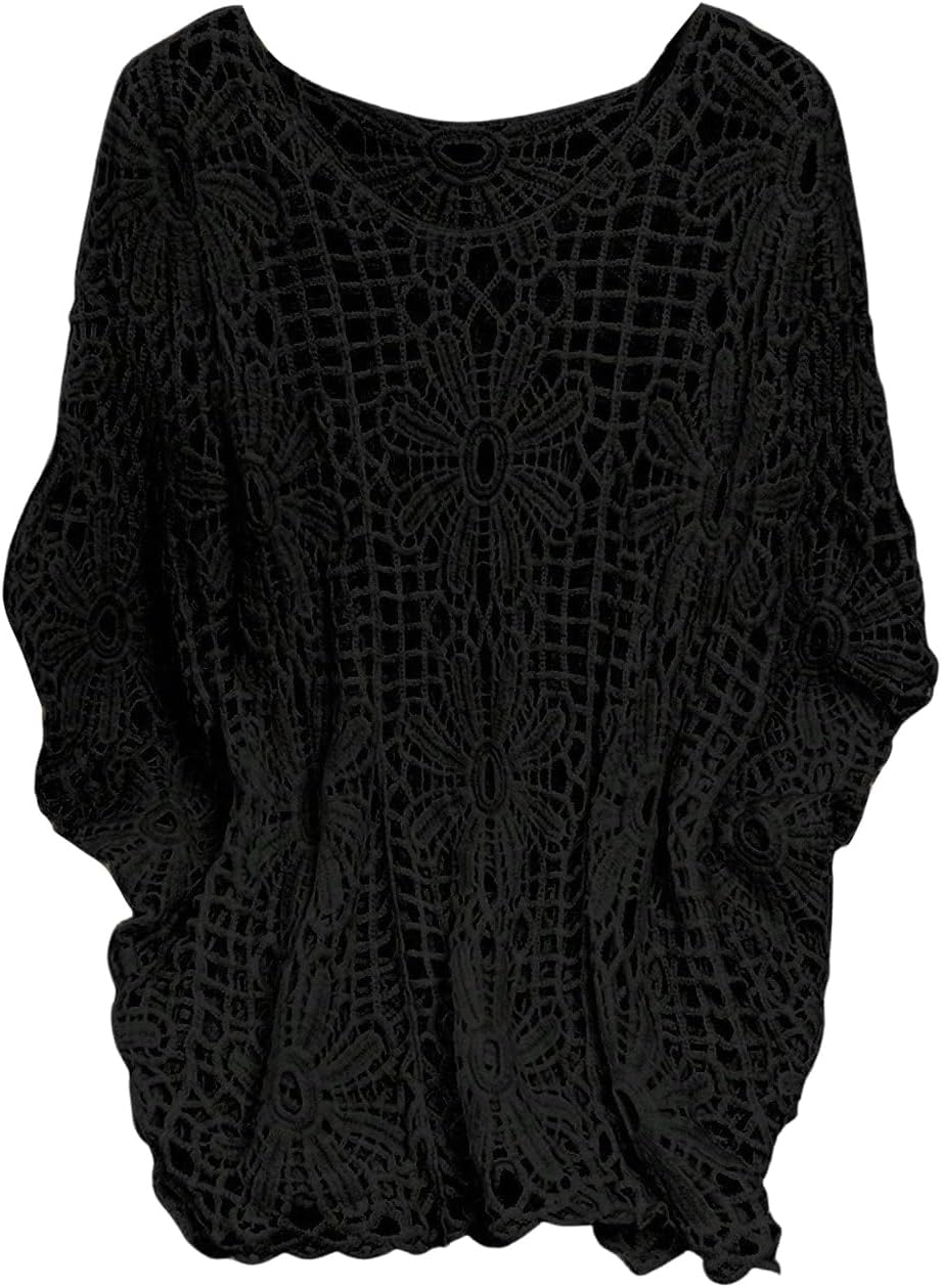 Plus Size Boho Tops Crochet Sweater for Beach Cover Up