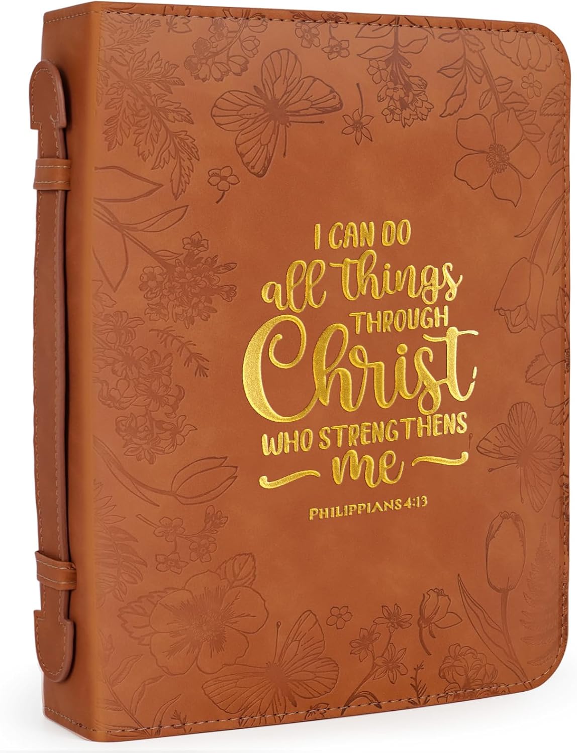 Floral Leather Bible Cover Case for Women with Pockets and Handle