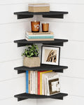 Forbena Black Floating Corner Bookshelf Set of 4 - Rustic Round Wall