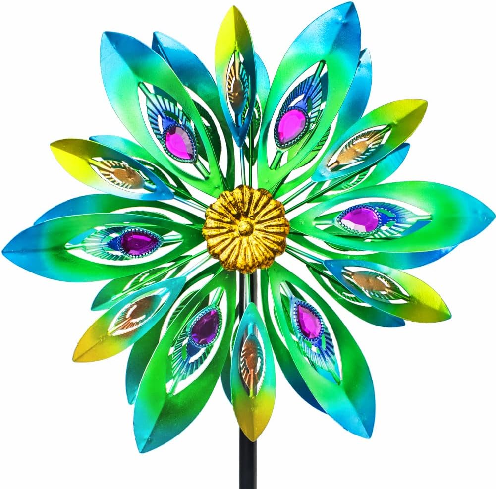 53 Inch Wind Spinner - Outdoor Metal Peacock Garden Decoration